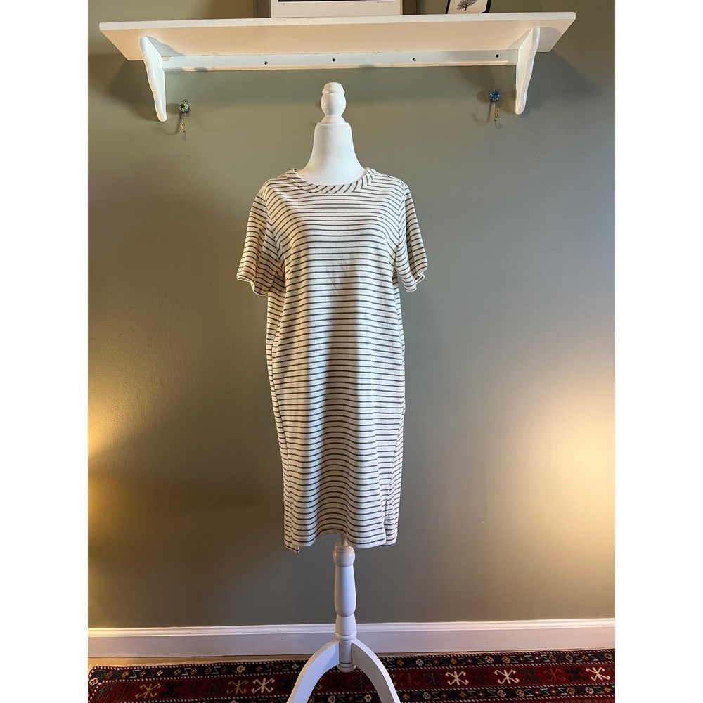 Buffalo David Bitton‎ Striped T-Shirt Dress Olive Green Cream Short Sleeve Small